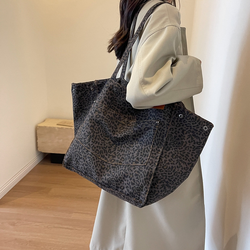 Women Bags For Work - Сумка-тоут с леопардовым принтом, винтажная холщовая