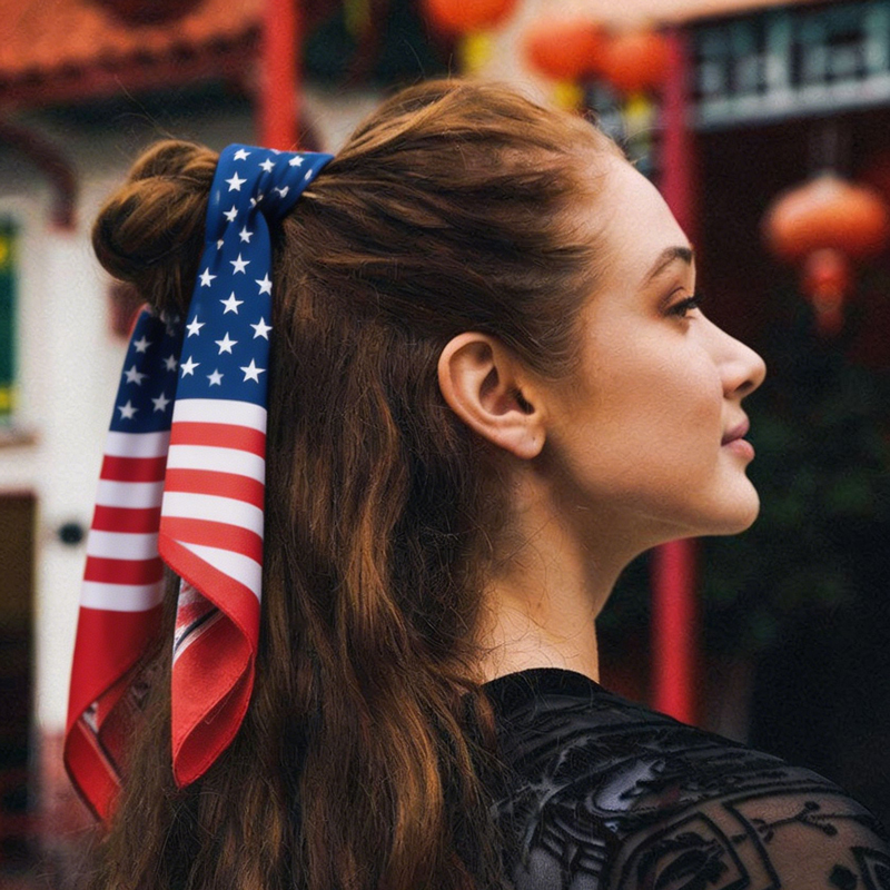 Women Bags Usa - Атласный узкий шарф с принтом флага