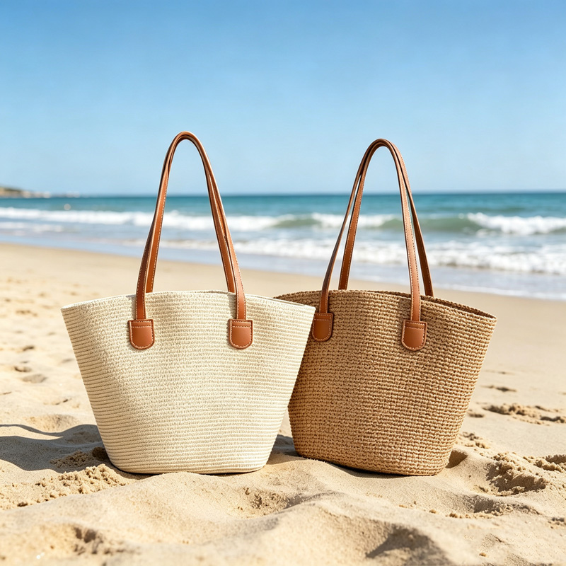 Woven Straw Bag - CLAREGQI Женская однотонная соломенная сумка-тоут, вместительная