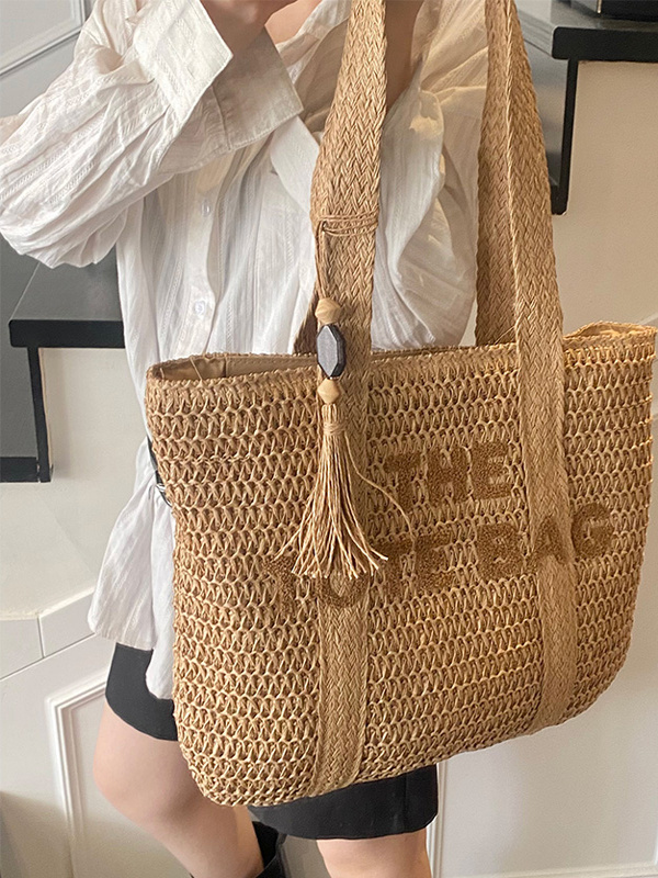 Woven Straw Bag - Летняя пляжная сумка-тоут из плетеной соломки
