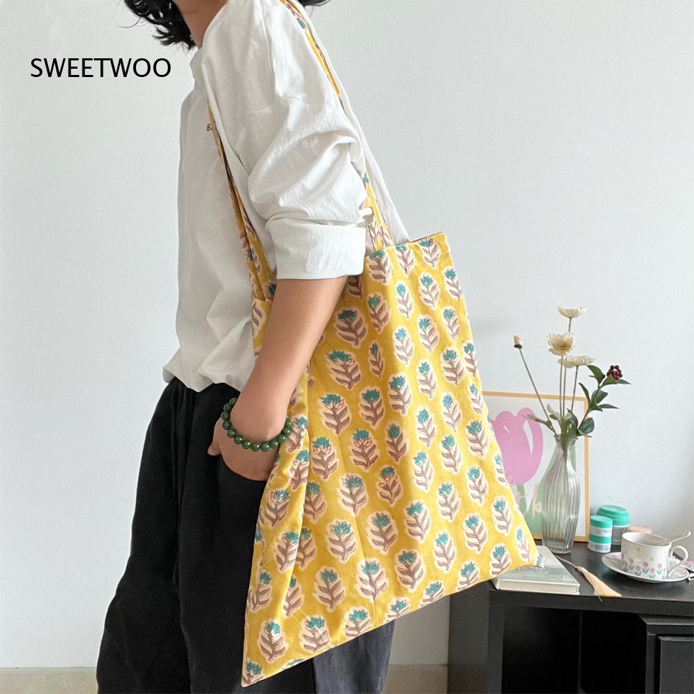 Women Bags India - Сумка-тоут с пасторальным растительным принтом, мягкая