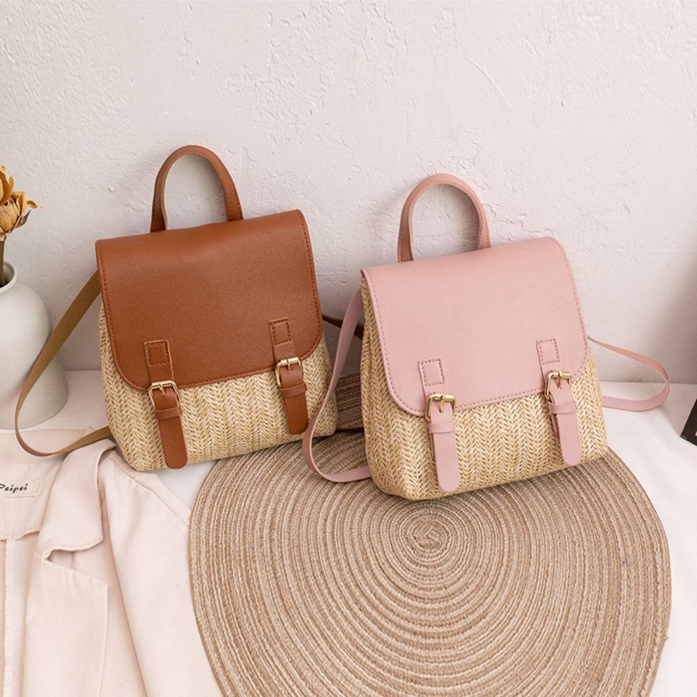 Woven Straw Bag - Модный рюкзак из искусственной кожи и